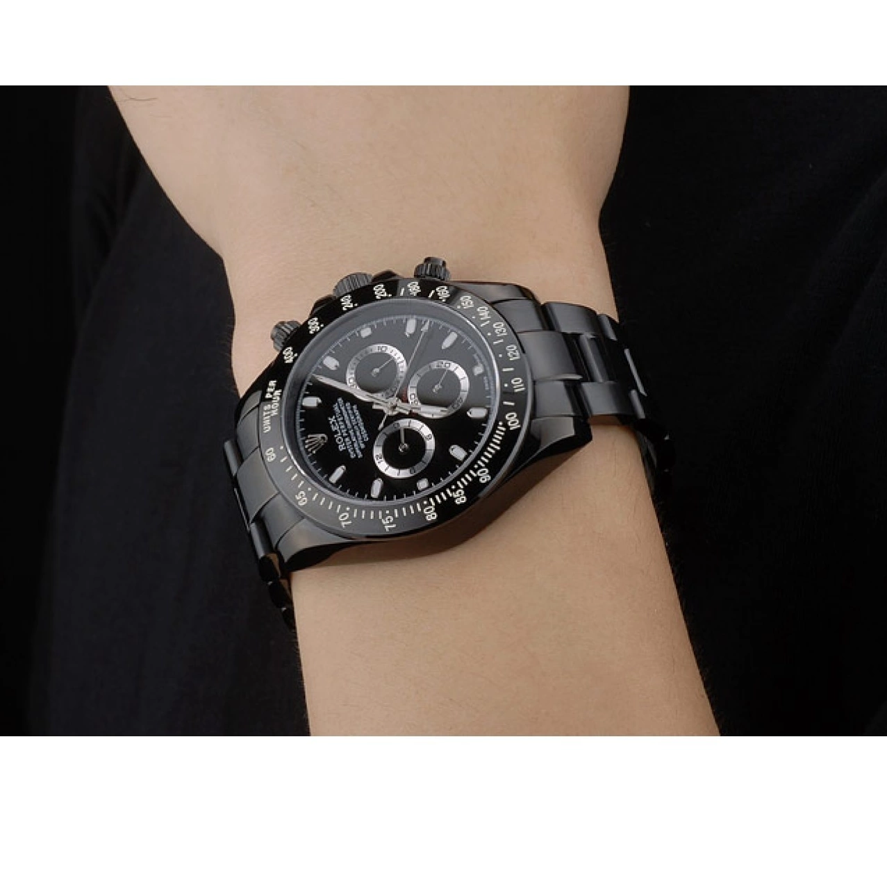 Aaa replica watch Black Plated Strap Stainless Ion Dial Black Steel 80247 Tachymeter Daytona Rolex Black 0514